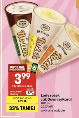 Lody rożek Jak Dawniej śmietankowy promocja w Delikatesy Centrum
