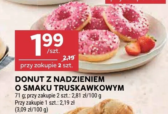 Donut z nadzieniem o smaku truskawkowym promocja w Stokrotka