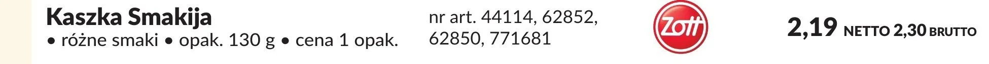 Kaszka Smakija Zott różne smaki promocja w Makro