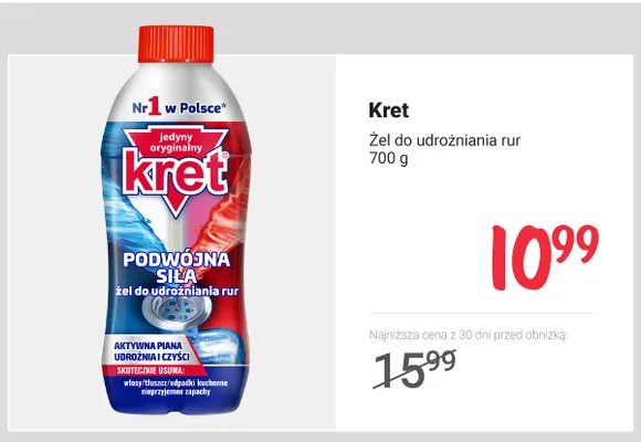Żel do udrożniania rur Kret promocja w Rossmann