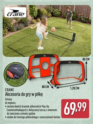 Akcesoria do gry w piłkę CRANE zestaw dwóch bramek piłkarskich Pop-Up promocja w Aldi