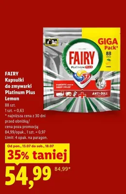 Kapsułki do zmywarki Fairy Platinum Plus Lemon promocja w Lidl