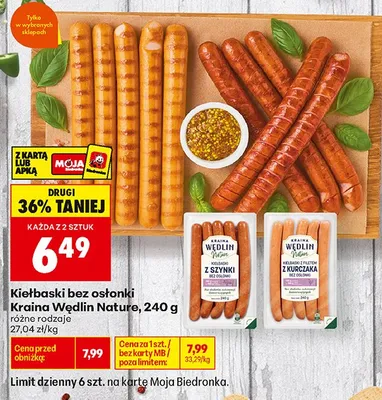 Kiełbaski z szynki bez osłonki Kraina Wędlin Nature promocja w Biedronka