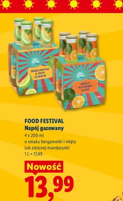 Napój gazowany o smaku zielonej mandarynki Food Festival 4-pak promocja w Lidl