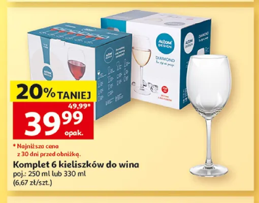 Komplet 6 kieliszków do wina Altom Design 250 ml promocja w Auchan