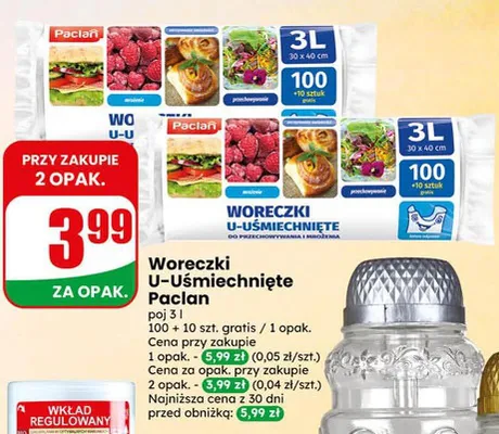 Woreczki U-Uśmiechnięte Paclan poj. 3l 100+10szt gratis promocja w Dino