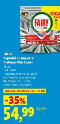Kapsułki do zmywarki Fairy Platinum Plus Lemon promocja w Lidl