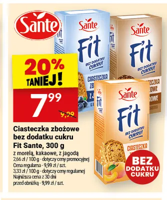 Ciasteczka zbożowe bez dodatku cukru Fit Sante kakaowe promocja w Twój Market