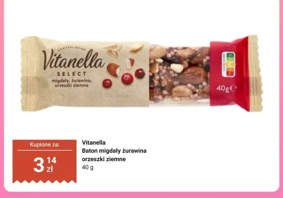 Baton migdały żurawina orzeszki ziemne Vitanella promocja w Biedronka