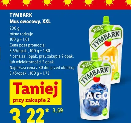 Mus owocowy Tymbark XXL jagoda promocja w Lidl