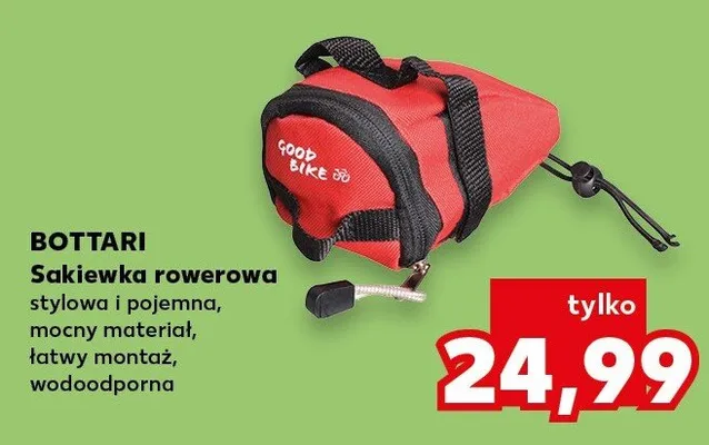 Sakiewka rowerowa stylowa i pojemna, mocny materiał, łatwy montaż, wodoodporna promocja w Kaufland