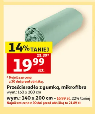 Prześcieradło z gumką mikrofibra 160x200cm promocja w Auchan
