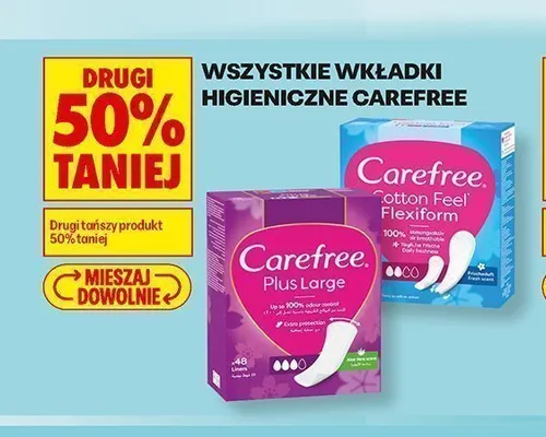 Wkładki higieniczne Carefree Cotton Feel Flexiform promocja w Biedronka