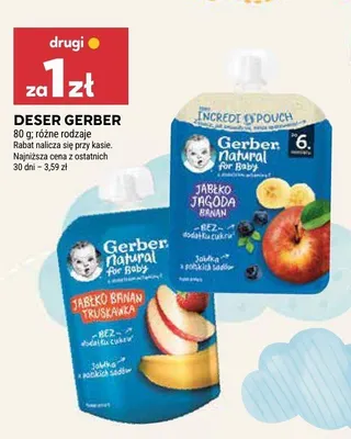 Deser Gerber Natural Jabłko Banan Truskawka promocja w Stokrotka