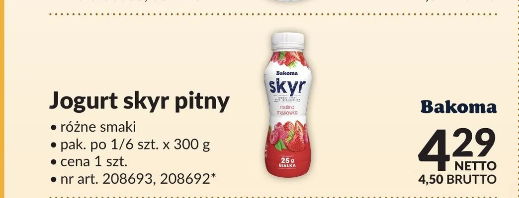 Jogurt skyr pitny Bakoma promocja w Makro