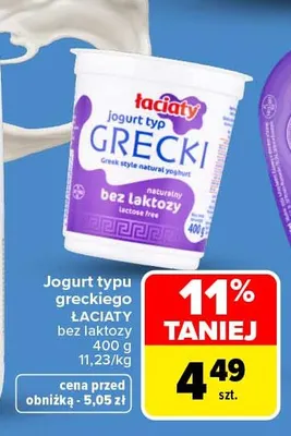 Jogurt typu greckiego bez laktozy Łaciate promocja w Carrefour Market