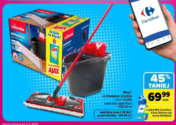 Mop Ultramax Vileda + płyn Ajax promocja w Carrefour
