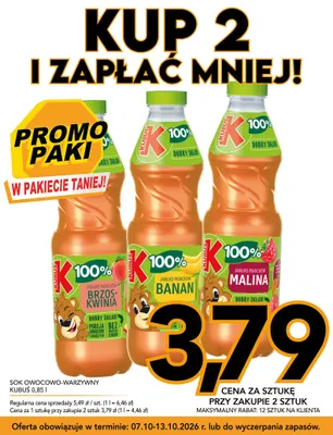 Sok owocowo-warzywny Kubuś jabłko marchew banan promocja w Kupiec