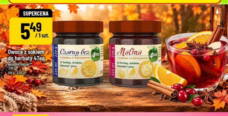 Owoce z sokiem do herbaty czarny bez z sokiem cytrynowym 4Tea promocja w POLOmarket