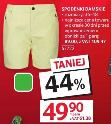 Spodenki damskie rozmiary 36-48 promocja w Selgros