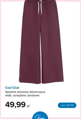 Spodnie dresowe dziewczęce wide ocieplane bordowe Cool Club promocja w Smyk
