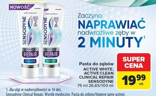 Pasta do zębów Active White, Active Clean Clinical Repair Sensodyne promocja w Carrefour