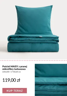 Pościel MAISY z pranej mikrofibry turkusowa 220x200 + 2x50x60 cm promocja w Homla