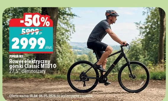 Rower elektryczny górski Classic MTB10 27.5", ciemnoszary promocja w Biedronka Home