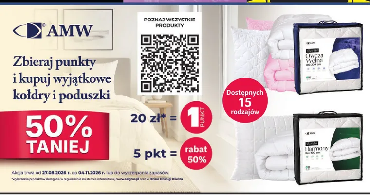 Kołdry i poduszki AMW promocja w Selgros
