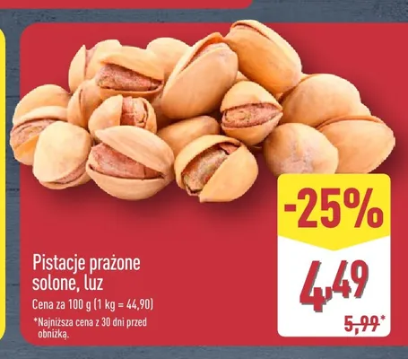 Pistacje prażone solone luz promocja w Aldi
