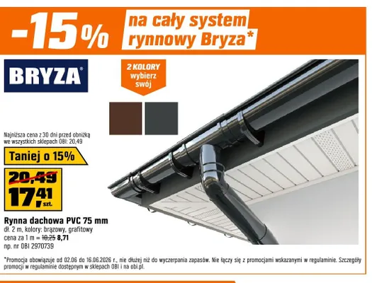 Rynna dachowa PVC 75mm dł. 2m kolory: brązowy, grafitowy promocja w OBI