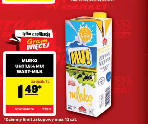 Mleko UHT MU! Wart-Milk 1,5% promocja w Gram Market