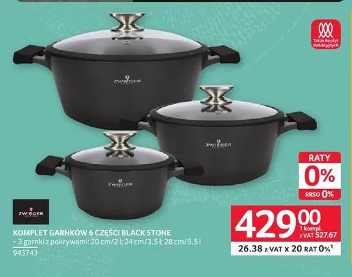Komplet garnków 6 części Black Stone Zwieger promocja w Selgros