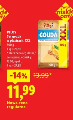 Ser gouda w plastrach XXL Pilos promocja w Lidl