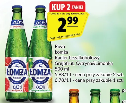 Piwo Łomża Radler bezalkoholowy Grejpfrut, Cytryna&Limonka promocja w Prim Market