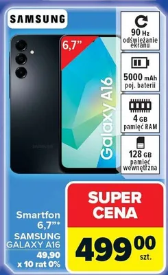 Smartfon 6,7'' SAMSUNG GALAXY A16 promocja w Carrefour