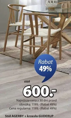 Stół AGERBY + krzesło GUDERUP promocja w Jysk