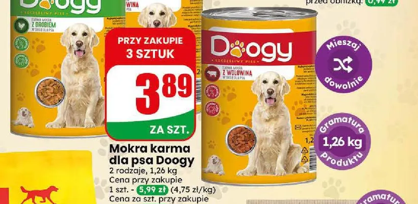 Mokra karma dla psa z drobiem Doogy promocja w Dino