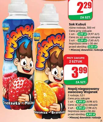 Napój niegazowany owocowy Wojanek promocja w Dino