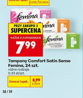 Tampony Comfort Satin Sense Femina 24 szt promocja w Biedronka