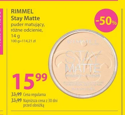 Puder matujący Rimmel Stay Matte promocja w Hebe