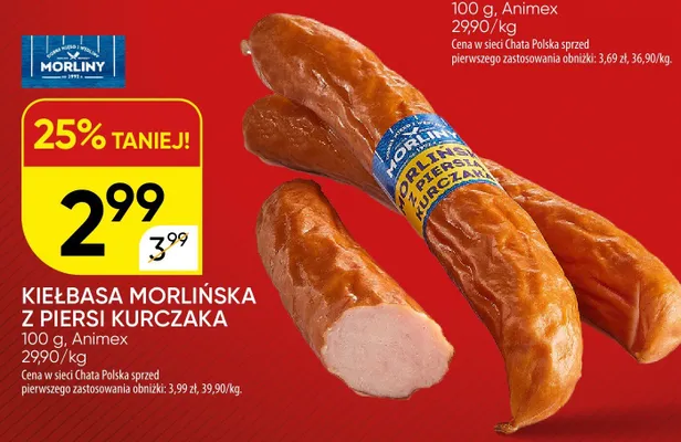 Kiełbasa Morlińska z piersi kurczaka Morliny promocja w Chata Polska