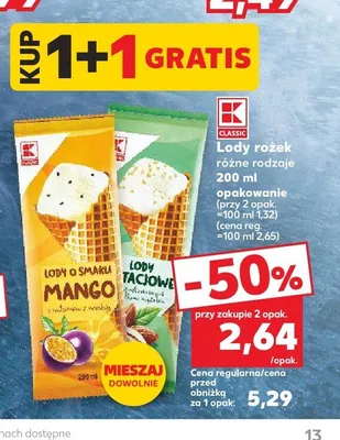 Lody rożek K-Classic promocja w Kaufland