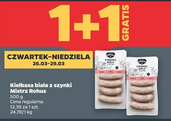 Kiełbasa biała z szynki 1+1 GRATIS promocja w Netto