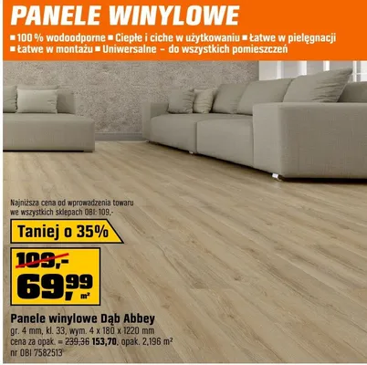 Panele winylowe Dąb Abbey gr. 4mm kl. 33 wym. 4x180x1220mm promocja w OBI