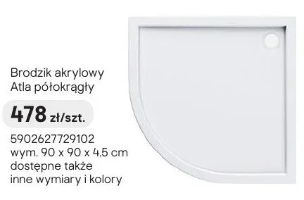 Brodzik akrylowy Schedpol Atla półokrągły promocja w Castorama