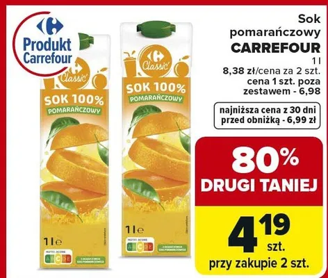 Sok pomarańczowy 100% Zaczarowany ogród promocja w Carrefour Market