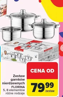 Zestaw garnków nierdzewnych Florina 5, 8 elementów różne rodzaje promocja w Carrefour