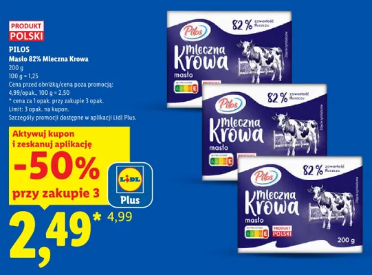 Masło Mleczna Krowa Pilos 82% promocja w Lidl