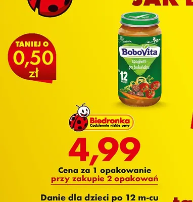 Danie dla dzieci po 12m-cu BoboVita spaghetti po bolońsku promocja w Biedronka